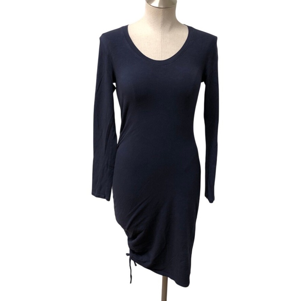 Sundry Dress Womens 0 Small Navy Blue Long Sleeve Side Ruched Scoop Neck Jersey